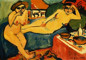Deux nus sur un canapé bleu, vers 1910-1920