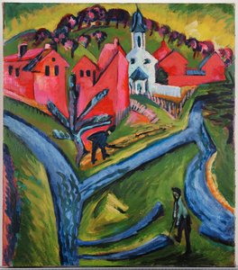 Village aux routes bleues (peinture sur toile) - Ernst Ludwig Kirchner