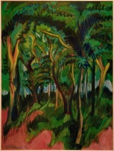 Intérieur de forêt avec premier plan rose