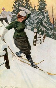 Femme faisant du ski, fin 19e ou début 20e siècle
