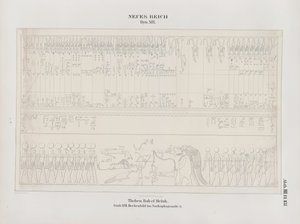 Dessin de la peinture du plafond dans la salle du sarcophage, 19ème dynastie, Thèbes, Biban-el-Muluk, Nouvel Empire, illustration de "Monuments de l