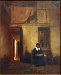 Intérieur avec femme lisant et chat - Esaias Boursse