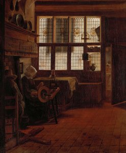 Intérieur avec femme à la roue à filer