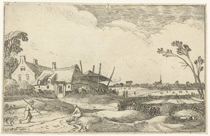 Ferme sur un chemin et vue sur les champs