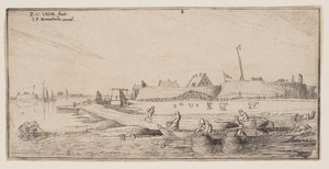 Pêcheurs en barque devant une ville fortifiée, extrait de Paysages - Esaias van de Velde