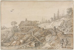 Paysage vallonné avec cabane au bord d