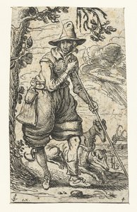 Chasseur avec deux chiens