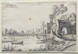 Paysage avec une rivière et une maison de garde