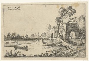 Paysage avec une rivière et un portail