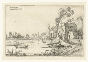 Paysage avec une rivière et un portail - Esaias van de Velde