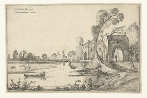Paysage avec rivière et portail (Paysages couchés) - Esaias van de Velde