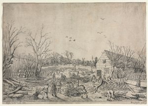 La grande inondation du 10 janvier 1624 (ou Réparation de la digue brisée sur la rivière Lek à Vianen, 1624) - Esaias van de Velde
