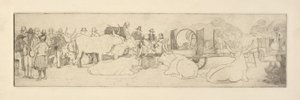 Scène de ferme avec des taureaux