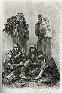 Arabes Ghawarineh, nomades du bassin de la mer Morte. Gravure par E. Ronjat, pour illustrer l