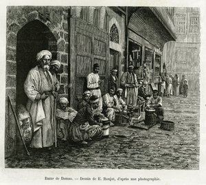 Bazar de Damas. Gravure de E. Ronjat, pour illustrer l