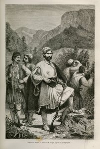 Brigands et bergers grecs, complices dans les montagnes, dessin de E.Ronjat, pour illustrer l