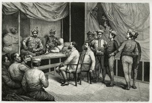 Réception des voyageurs au palais du sultan de Soulou (ou Sulu) (archipel des Philippines), Mohammed Yamalul Alam. Gravure par E.Ronjat, pour illustrer le récit « Voyage aux Philippines » - Etienne Antoine Eugene Ronjat