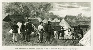 Revue des appareils de télégraphie optique (illustration de Trente mois au Tonkin, 1884, par le docteur Paul Hocquard, dans Le tour du monde 1890)