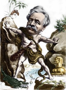 Ferdinand de Lesseps (1805-1894), diplomate et administrateur français au canal de Suez. Caricature de Carjat
