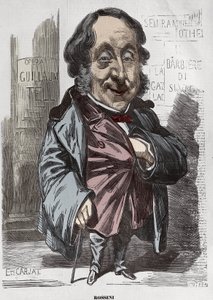 Portrait de Gioachino Rossini (1792-1868), caricature par Étienne Carjat - portrait-charge par Rossini pour Diogène, après Nadar, 21 décembre 1856 colorisation numérique