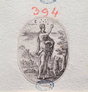 Allégorie de la vue, une femme montre le ciel (gravure) - Etienne Delaune