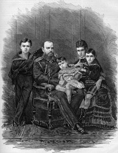 Portrait de la famille impériale russe en 1881 : Tsar Alexandre III (1845-1894) et Marie Féodorovna (ou Fiodorovna, ou Fedorovna) (Marie Sophie Dagmar) - Etienne Gabriel Bocourt