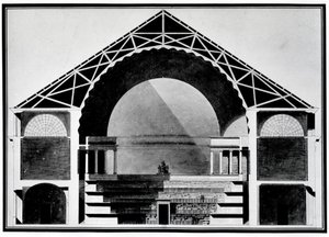 Bibliothèque Royale de France, coupe transversale du bâtiment. Architecture par Etienne Louis Boullée (Etienne-Louis Boullée), architecte français (1728-1799)