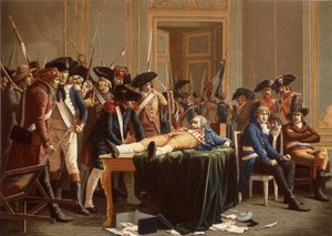 Le matin du 10 Thermidor An II ; Maximilien de Robespierre, avec une mâchoire fracturée, étendu sur une table - Etienne Lucien (after) Melingue