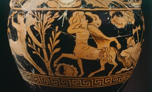 Amphore par le Peintre de la Centauromachie, détail montrant un centaure. Poterie à figures rouges de Porano (Ombrie). Civilisation étrusque, IVe siècle av. J.-C. - Etruscan