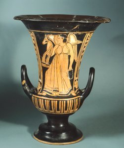Calyx-krater (grand vase) par le Peintre de Berkeley représentant un esprit ailé. Poterie à figures rouges. Civilisation étrusque, IVe siècle av. J.-C. - Etruscan