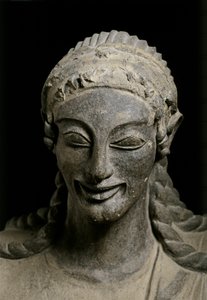 ART ÉTRUSQUE : Apollon (détail). vers 510-490 av. De Veius, sanctuaire de..., vers 510-490 av. J.-C. (terre cuite).