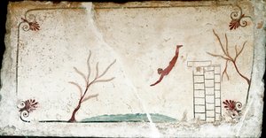 Art étrusque : Un jeune nageur plongeant. Fresque de la tombe du « plongeur »