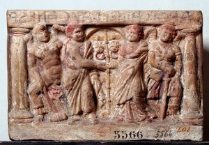 Civilisation étrusque : urne en terre cuite de Chiusi Italie - IIe siècle av. J.-C. Dim 20x30 cm. Florence, Museo Archeologico, inv 5566 - Etruscan