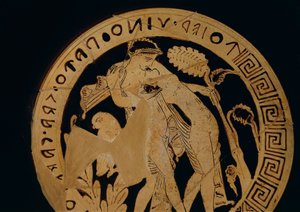 Italie, Latium, Civita Castellana, kylix à figures rouges (poterie à vin) représentant des jeunes gens s