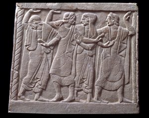 Scène de danse, bas-relief de pierre tombale en marbre