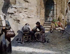 Vieilles maisons médiévales sur Lungaretta par Ettore Roesler Franz, aquarelle de la série Rome disparue, (détail), Italie - Ettore Roesler Franz