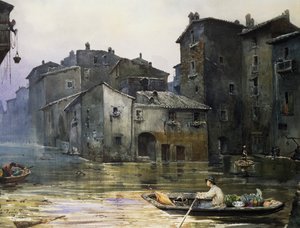 Via della Fiumara inondée à Rome, par Ettore Roesler Franz, Italie - Ettore Roesler Franz