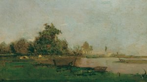 Paysage fluvial avec bateau - Eugen Jettel