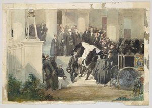 Le cercueil du roi Louis-Philippe quittant Claremont House à Esher, Surrey, Angleterre en août 1850 - Eugene Louis Lami