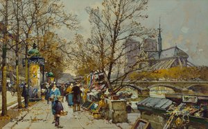 La Rive Gauche, Paris, avec Notre-Dame au-delà - Eugene Galien Laloue