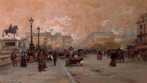Une scène de rue parisienne - Eugene Galien Laloue