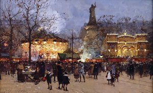La Fête, Place de la République, Paris - Eugene Galien Laloue