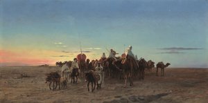 La caravane au crépuscule - Eugene Alexis Girardet