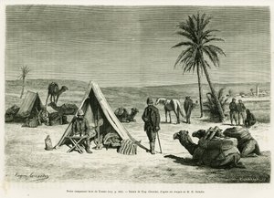 Campement des voyageurs dans les environs de Tozeur. Gravure d