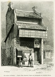 Une maison de singes. Gravure par Eugène Burnand, pour illustrer l