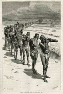 Colonne de porteurs à travers les rizières, entre Bassac et Hué, gravée d