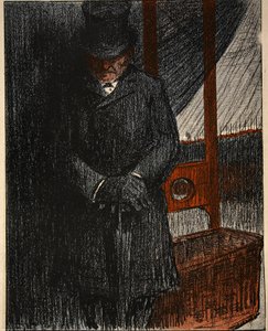 Un entrepreneur de pompes funèbres attend sa prochaine victime près de la guillotine, illustration de 