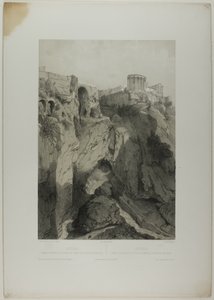 Tivoli : Les temples de Vesta et de la Sibylle, et les ruines de la grotte de Neptune, planche dix-neuf de Italie Monumentale et Pittoresque