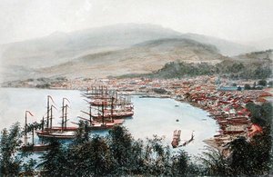 Vue de Saint-Pierre depuis la batterie de canons à Sainte-Marthe, Martinique - Eugene Ciceri