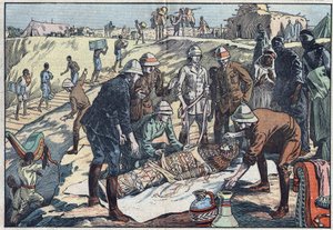 Une mission anglaise, commandée par le comte Byron de Prorok (1896-1954), archéologue, découvre la tombe de Tin-Hahan dans le Hoggar. Illustration de Damblans. Dans "Le Pèlerin" du 20 décembre 1925 - Eugene Damblans